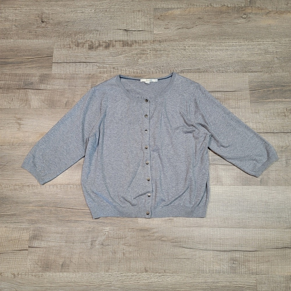 Boden Favorite Cotton Crop Crew Cardigan Sweater Size‎ 18 Gray Button Up WU053